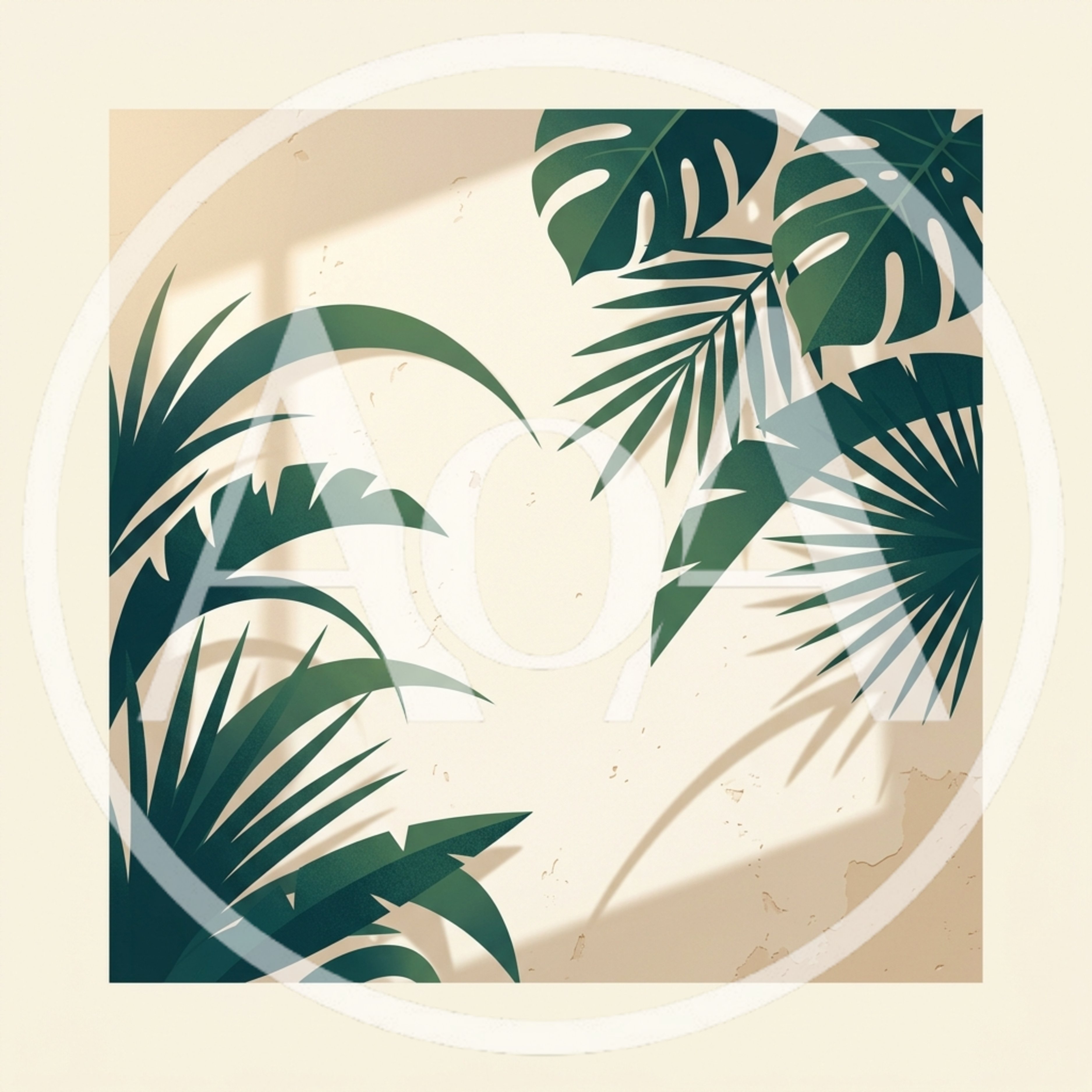 Tropical Palm Leaves Against A Textured Beige Wall