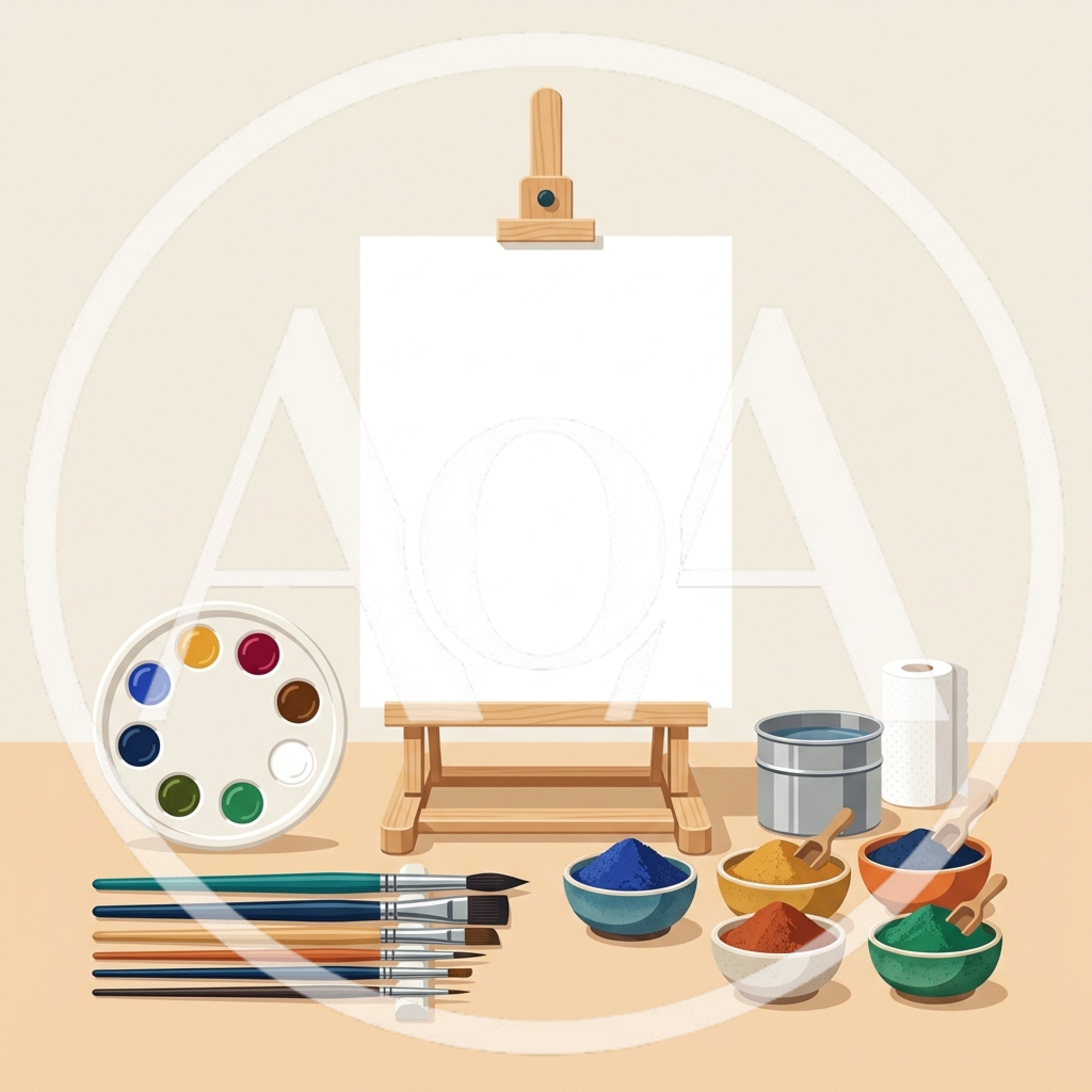 Artist Workspace With Easel And Painting Supplies
