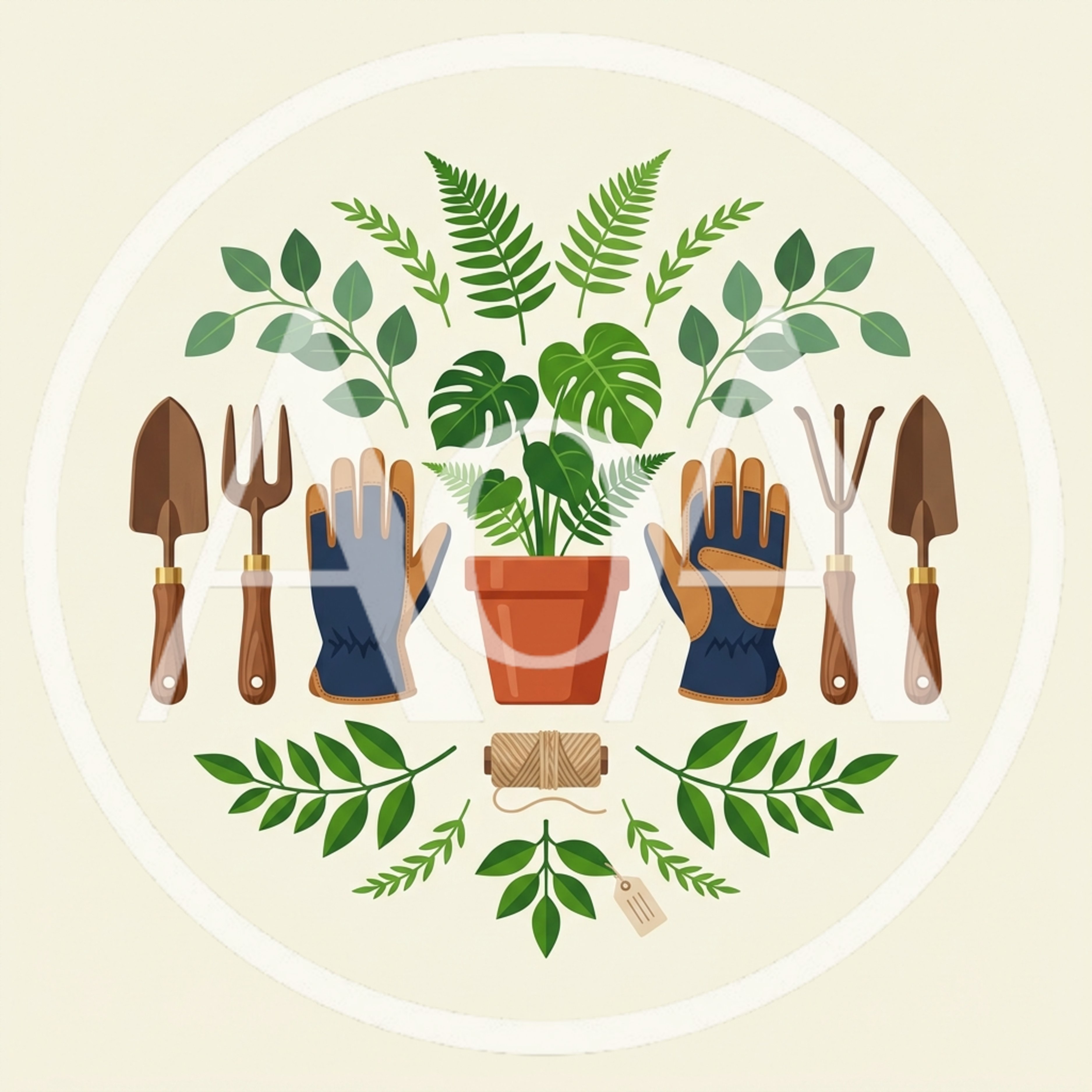 Gardening Tools And Potted Plant Flat Lay Illustration