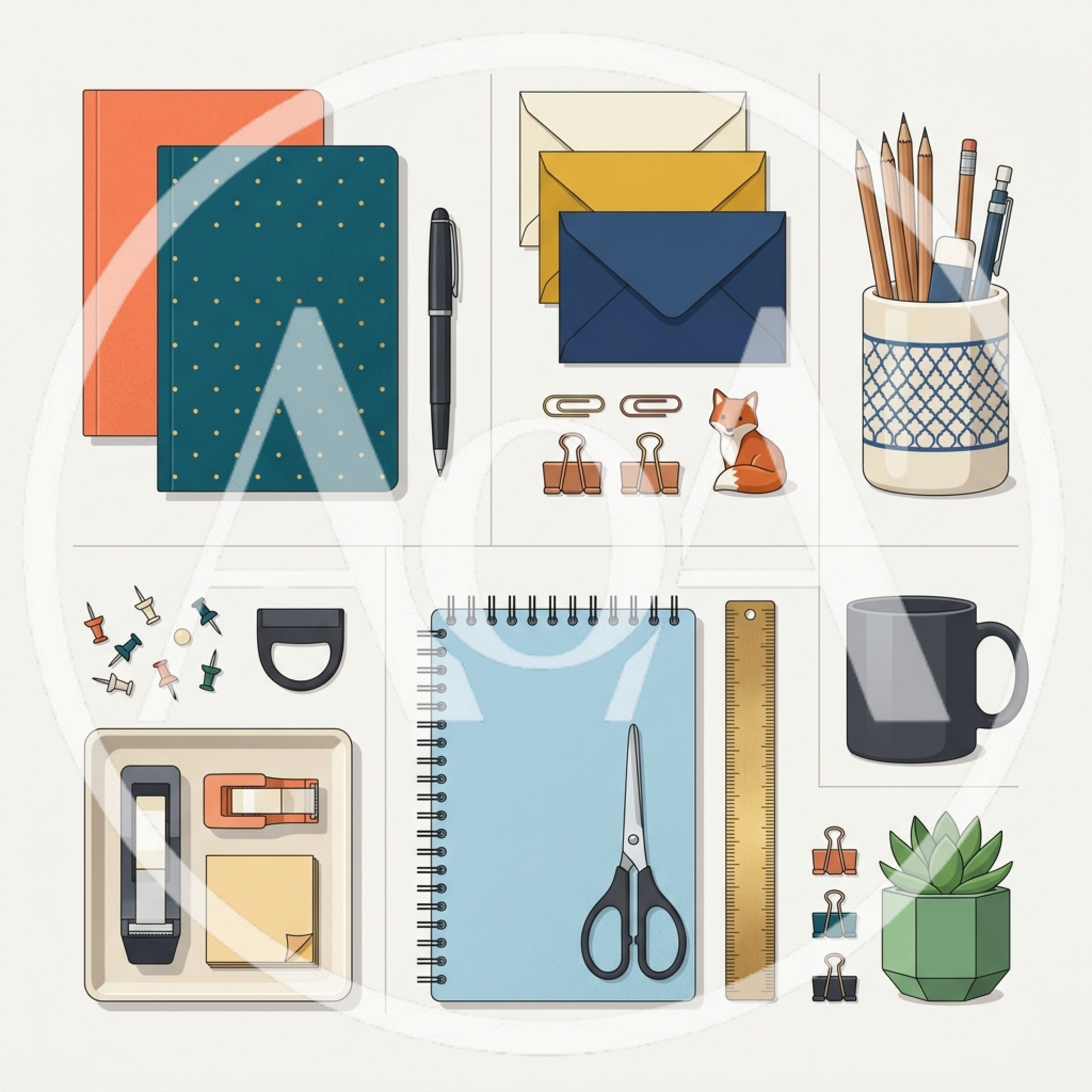 Flat Lay Collection Of Office Stationery And Supplies