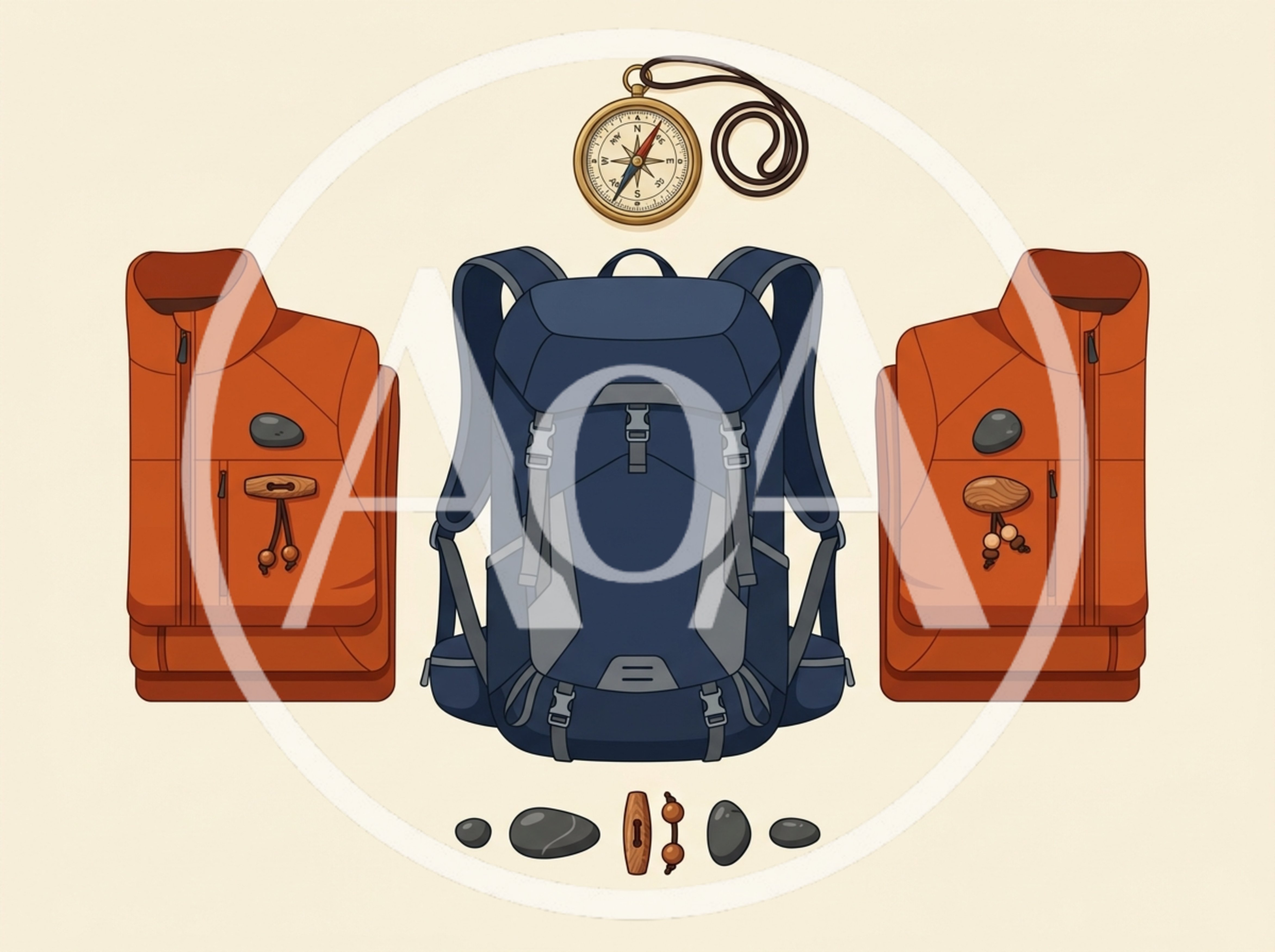 Hiking Gear Essentials With Backpack Compass And Jackets