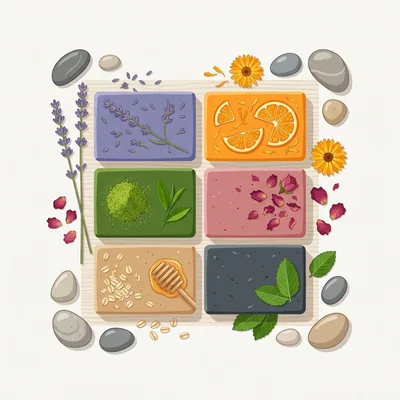 Assorted Natural Handmade Soap Bars With Botanical Ingredients