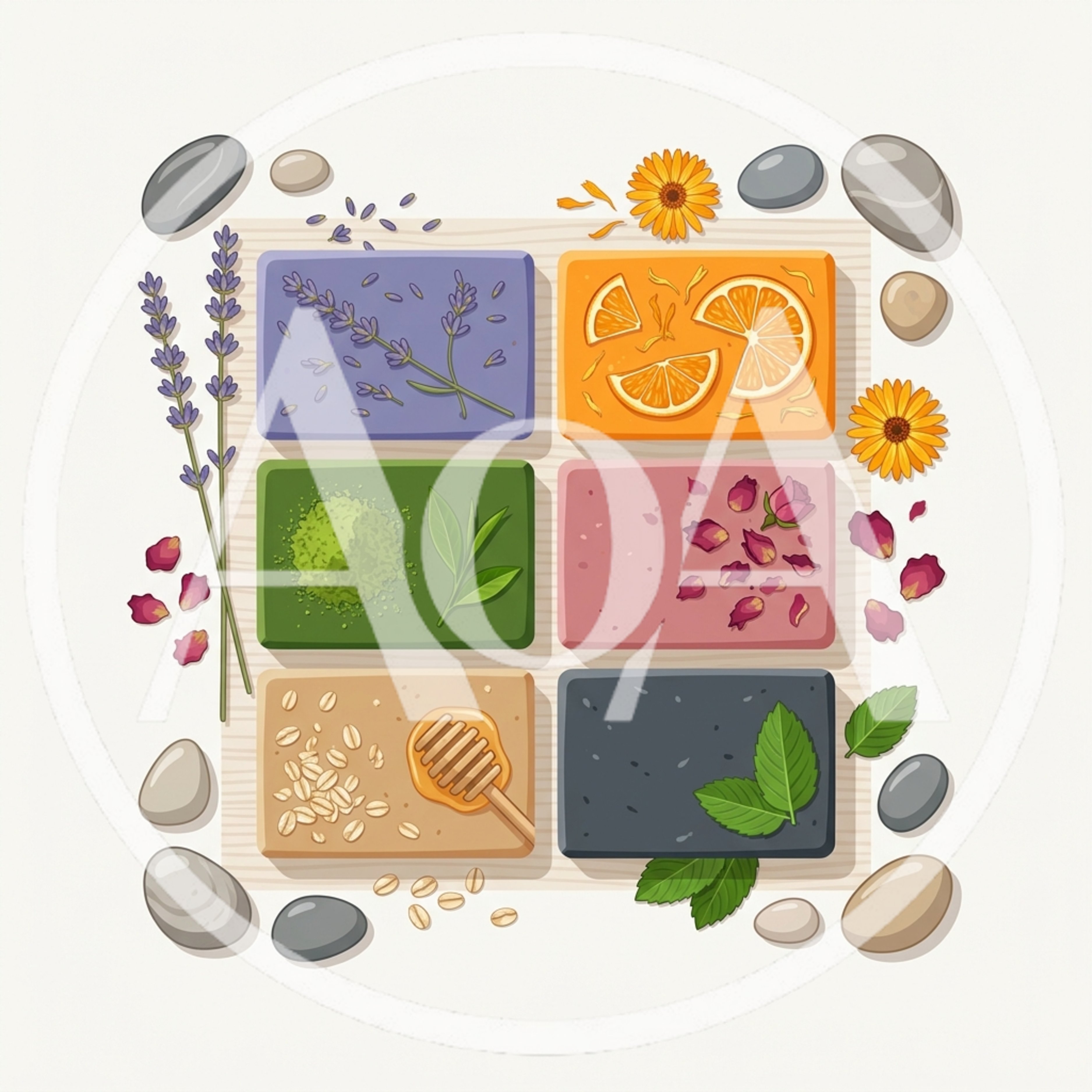 Assorted Natural Handmade Soap Bars With Botanical Ingredients