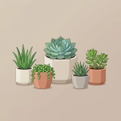 Collection Of Potted Succulent Plants In Minimalist Style