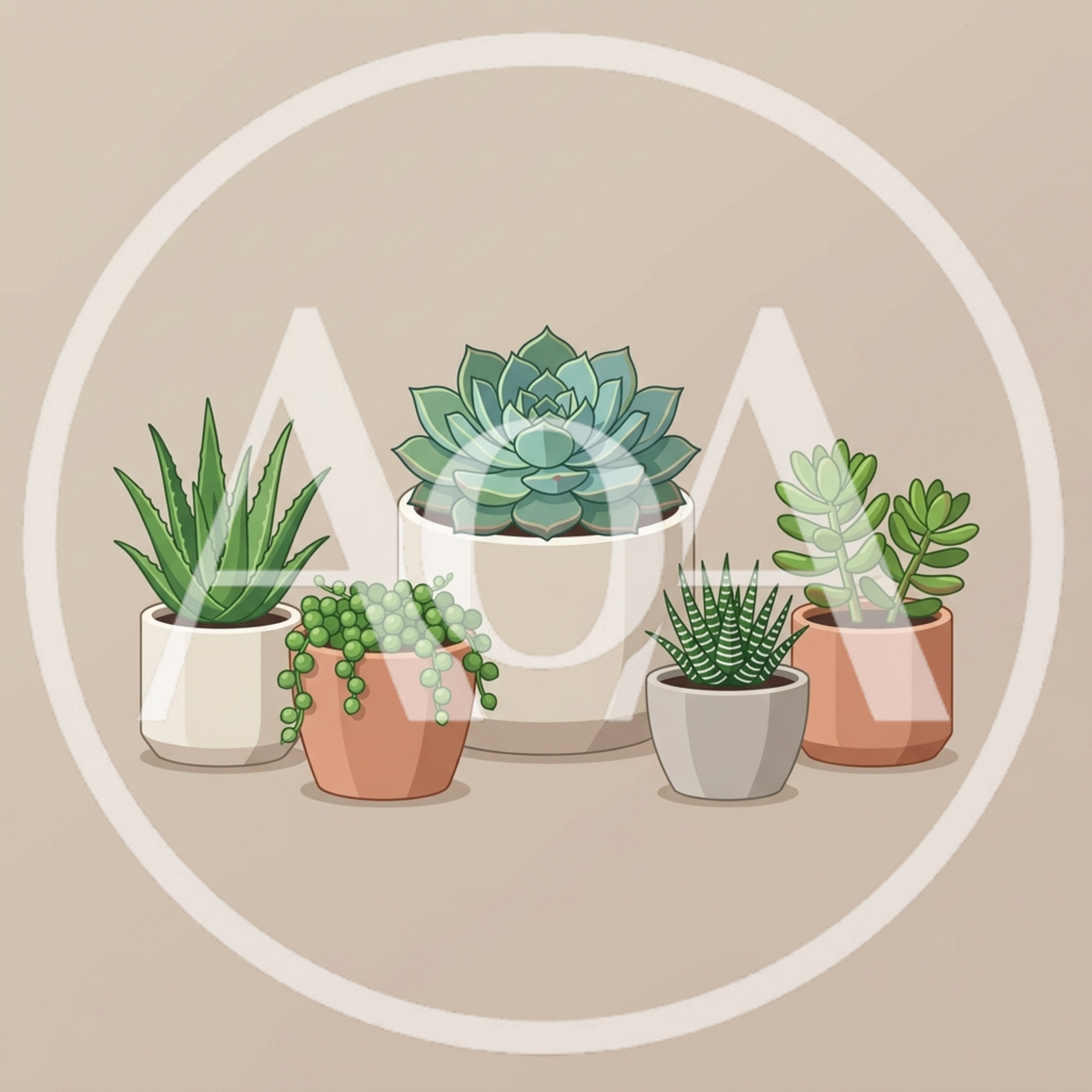 Collection Of Potted Succulent Plants In Minimalist Style