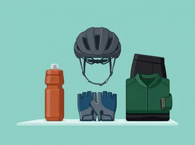 Cycling Gear Essentials Flat Lay Illustration
