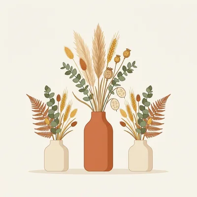 Boho Dried Flower Arrangements in Ceramic Vases