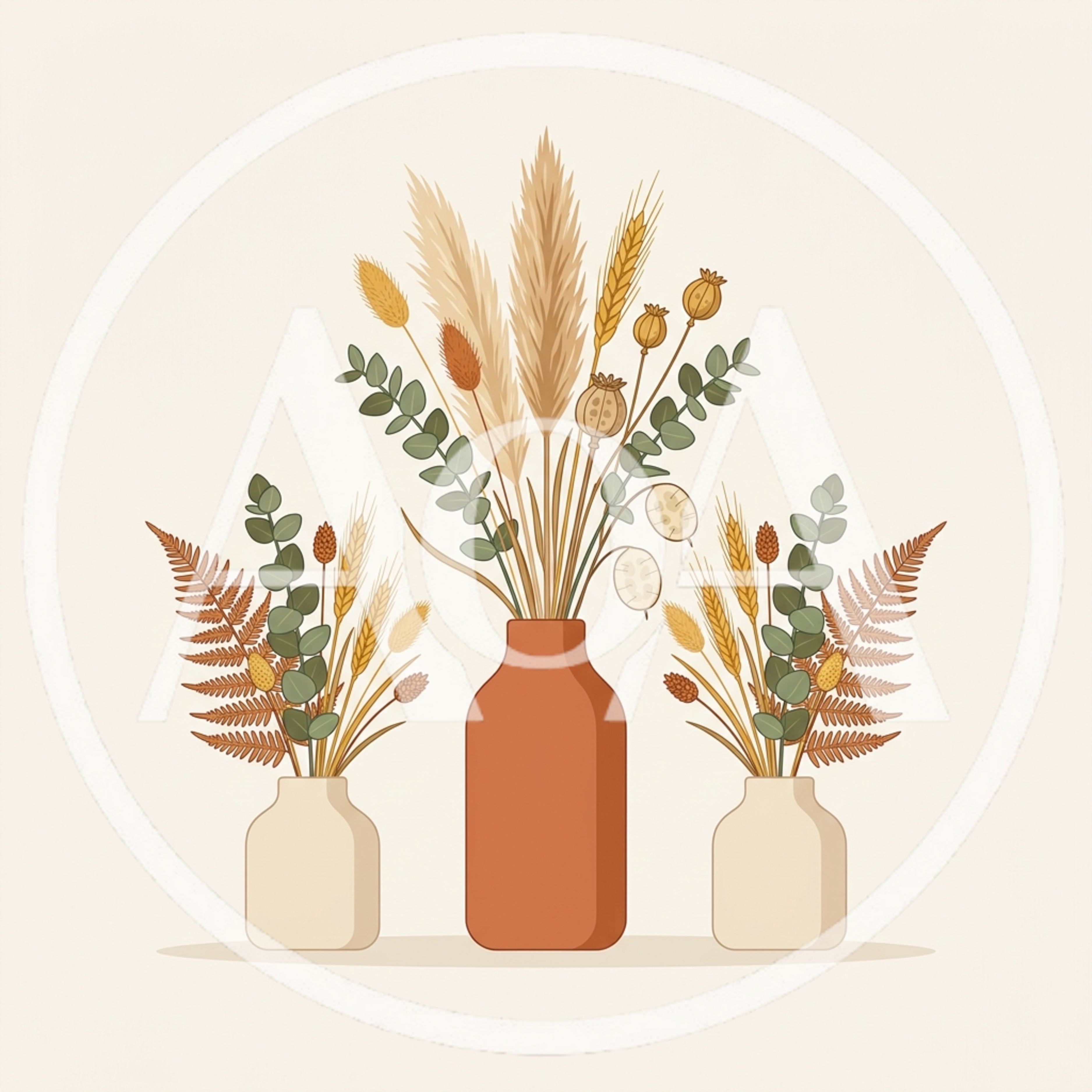 Boho Dried Flower Arrangements in Ceramic Vases
