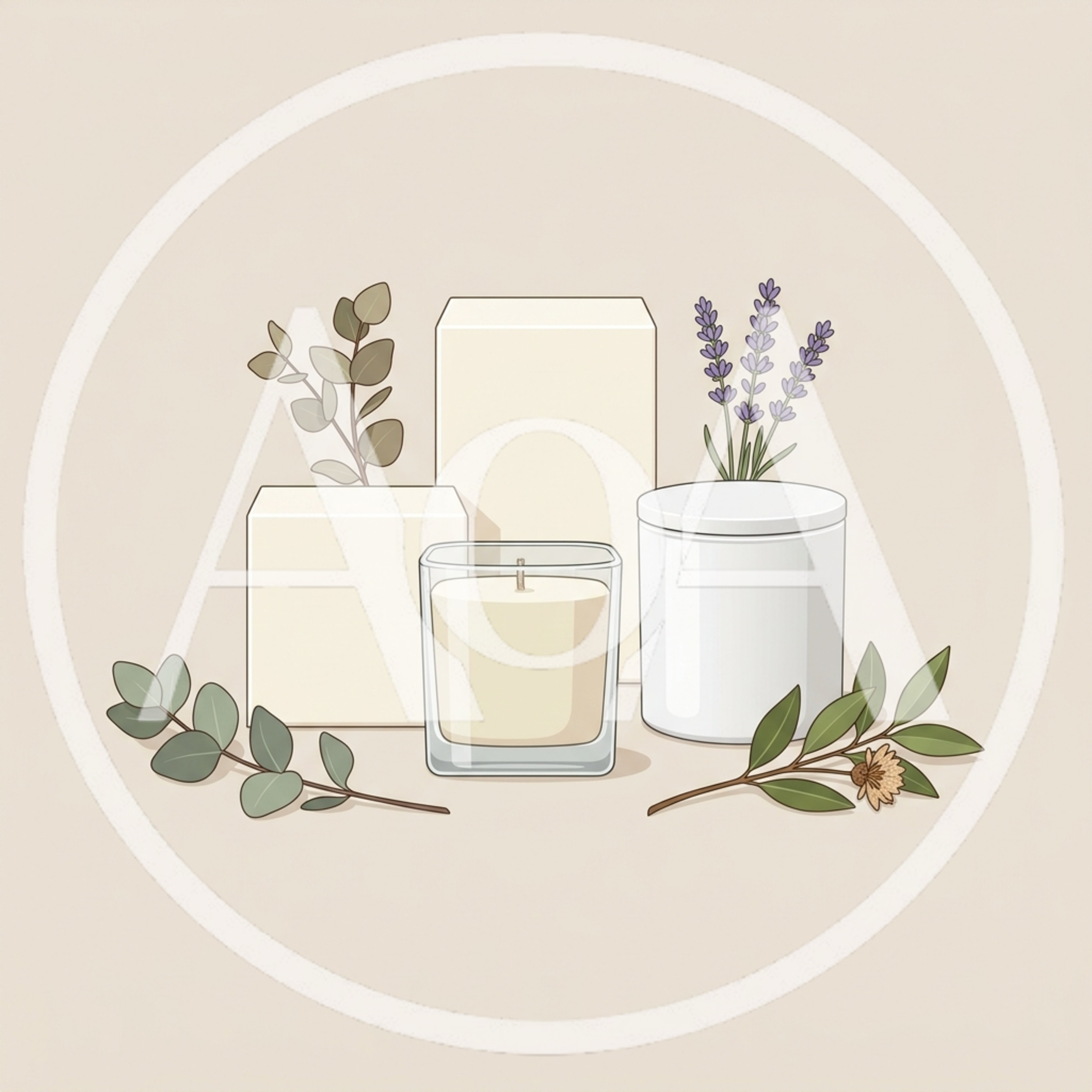 Minimalist Candle Display With Botanical Elements