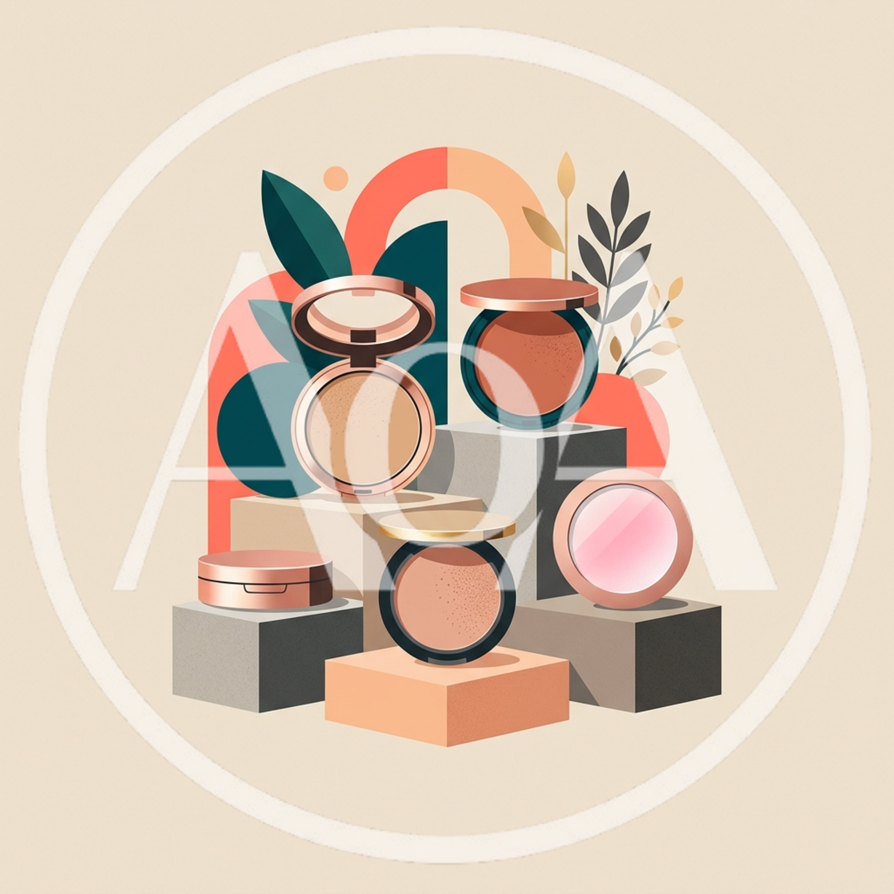 Cosmetic Powder Compacts Displayed on Geometric Pedestals