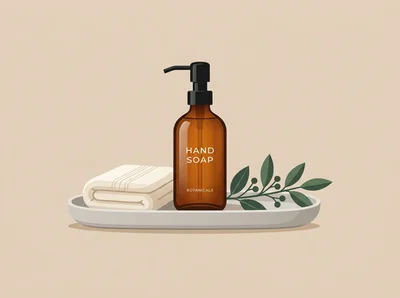 Amber Glass Hand Soap Bottle With Towel And Leaves
