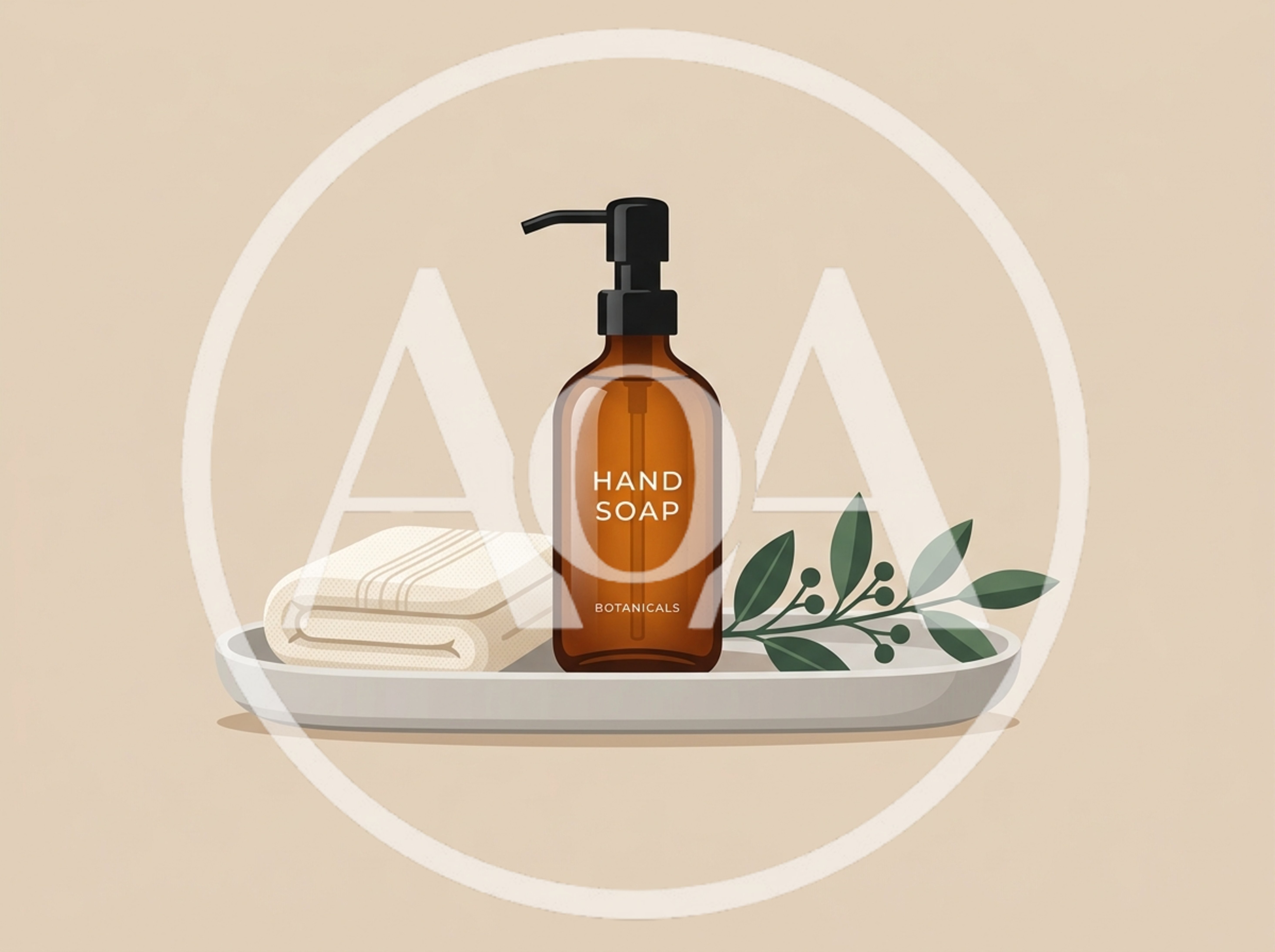 Amber Glass Hand Soap Bottle With Towel And Leaves
