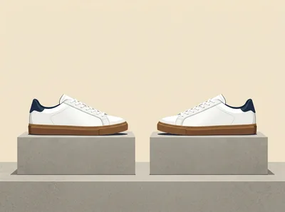 Minimalist White Sneakers Displayed on Concrete Blocks