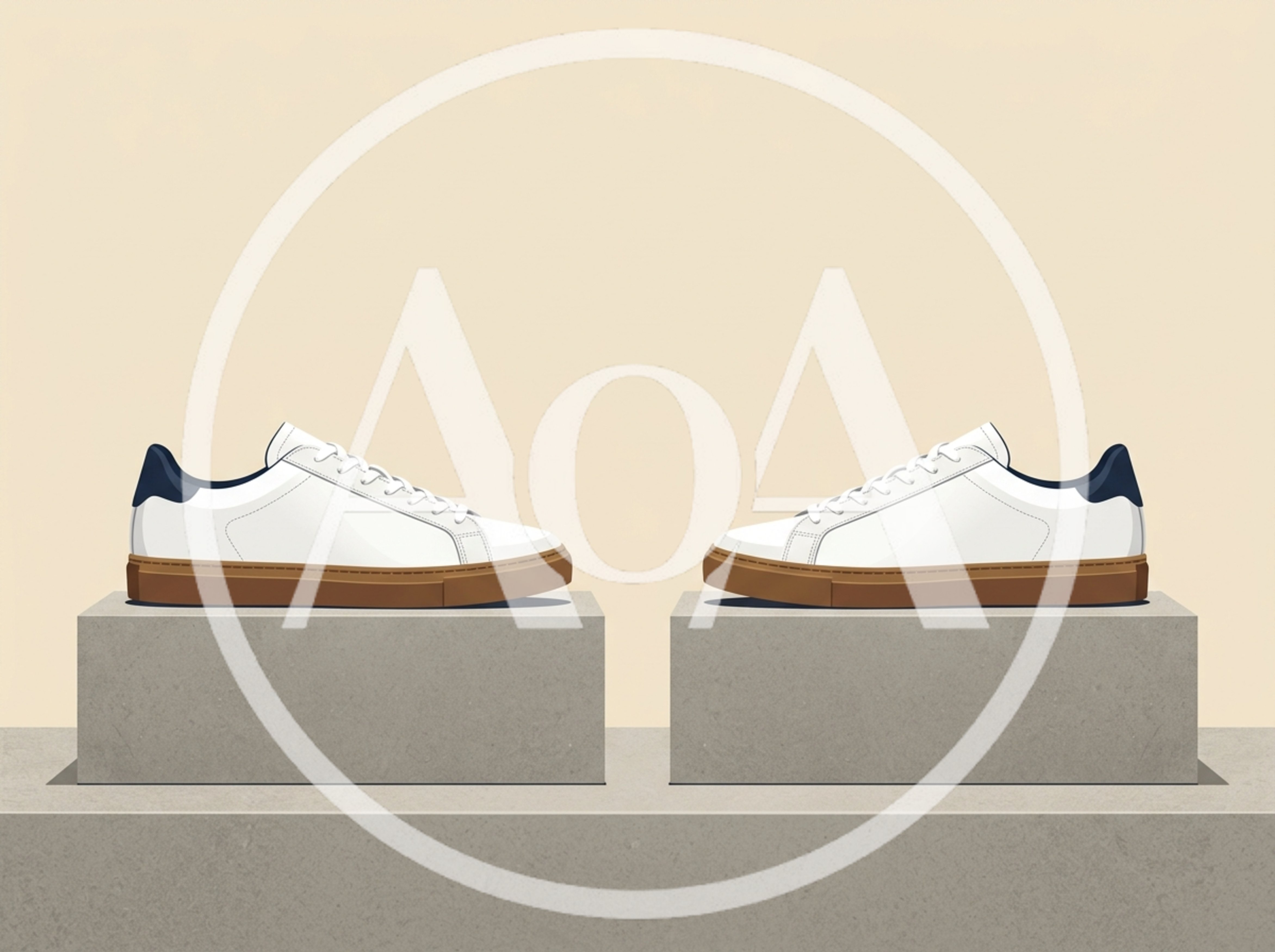 Minimalist White Sneakers Displayed on Concrete Blocks