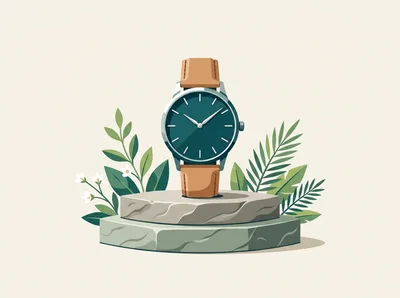 Wristwatch Displayed on Stone Pedestal with Tropical Foliage