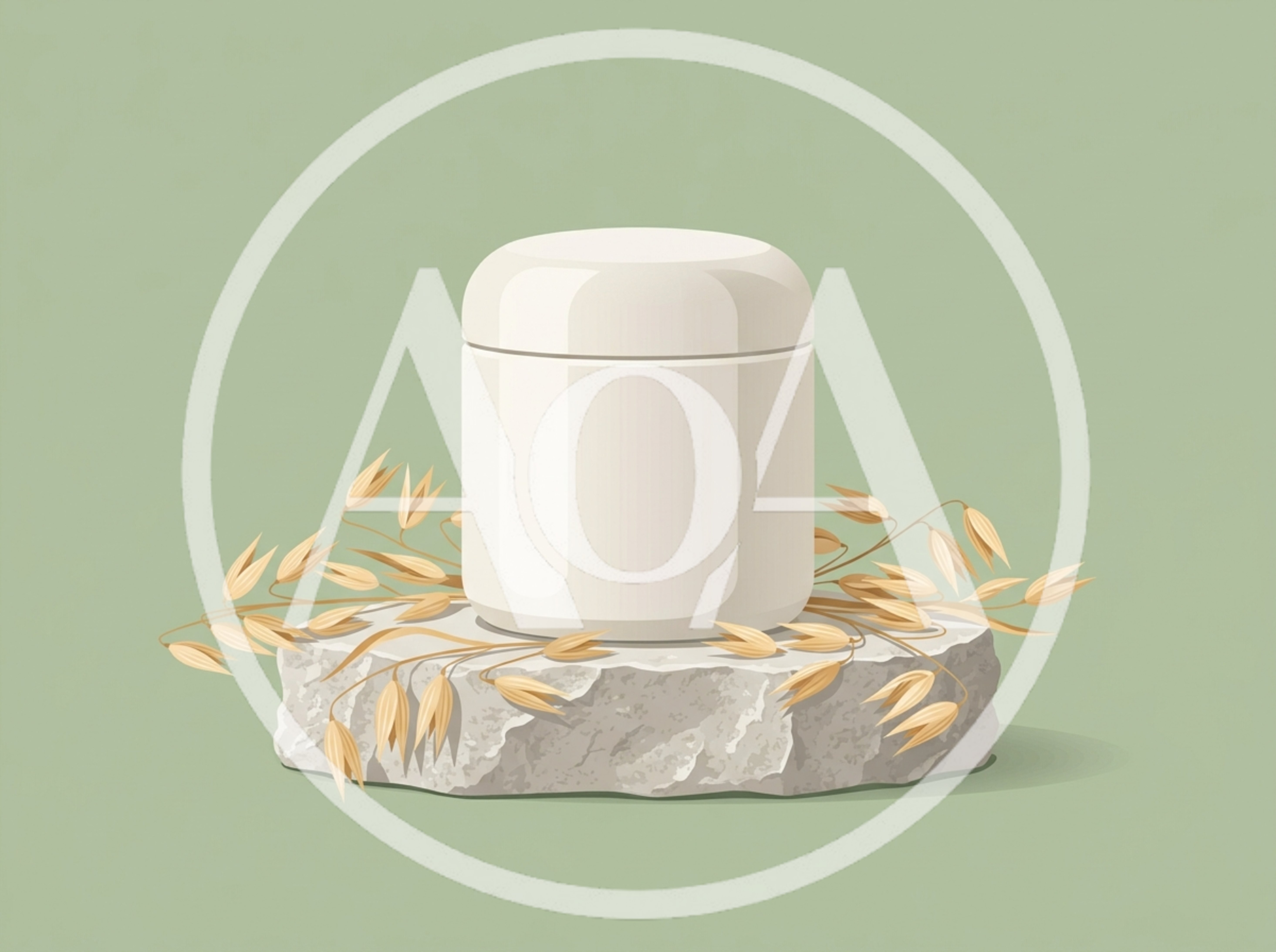 Blank Cosmetic Cream Jar On Stone Pedestal With Oats
