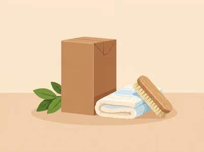 Eco Friendly Cleaning Supplies With Cardboard Box And Brush