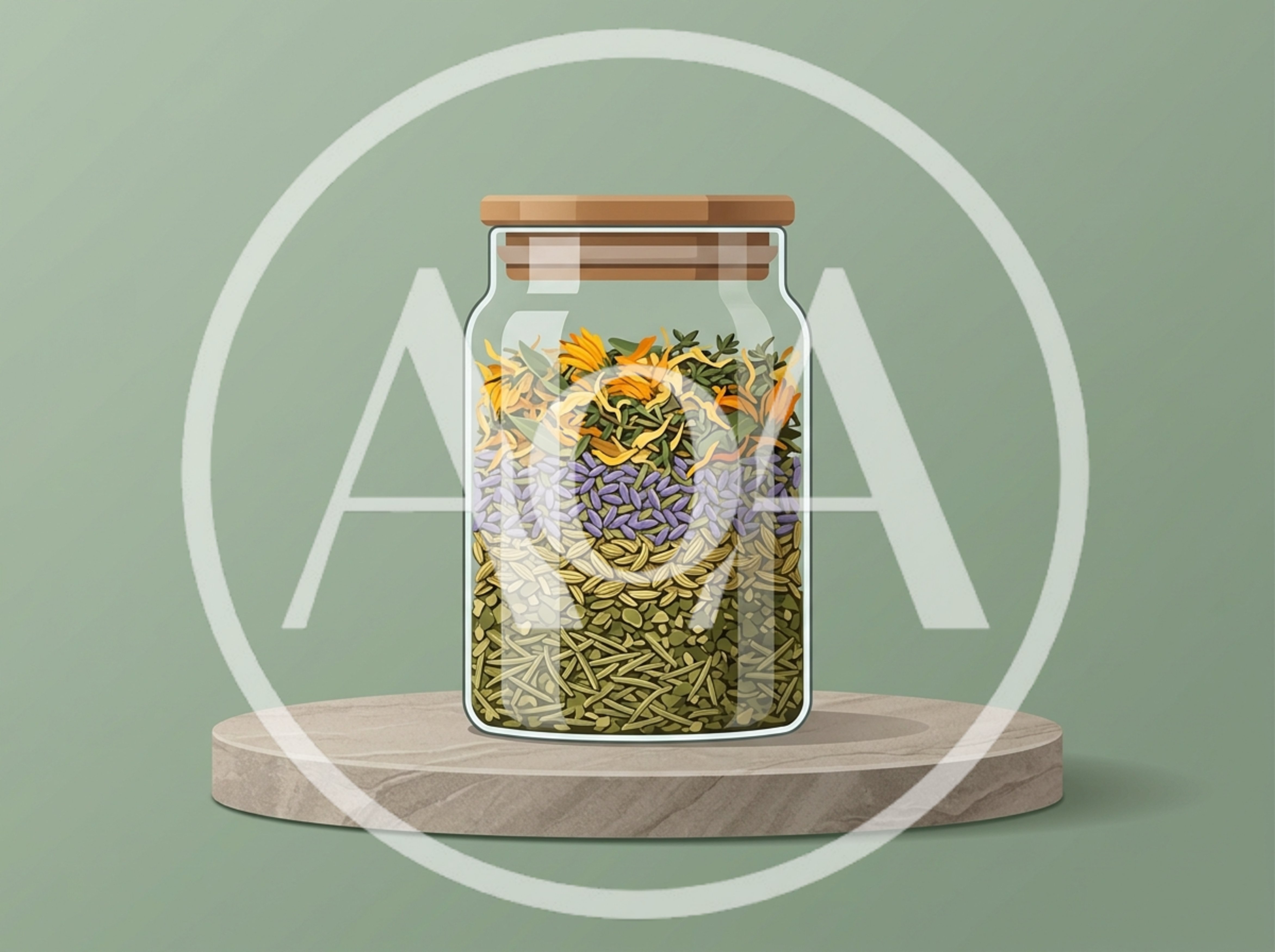 Glass Jar Filled With Layered Dried Herbs And Flowers
