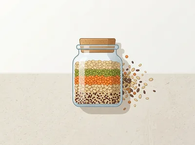Glass Jar Filled With Layered Grains And Legumes