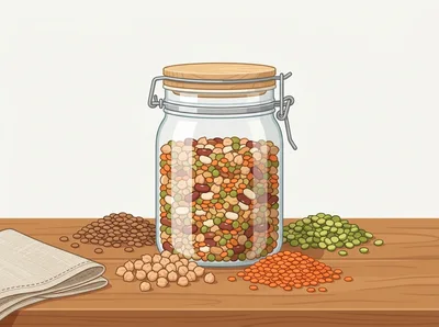 Glass Jar Filled With Assorted Dried Legumes And Pulses
