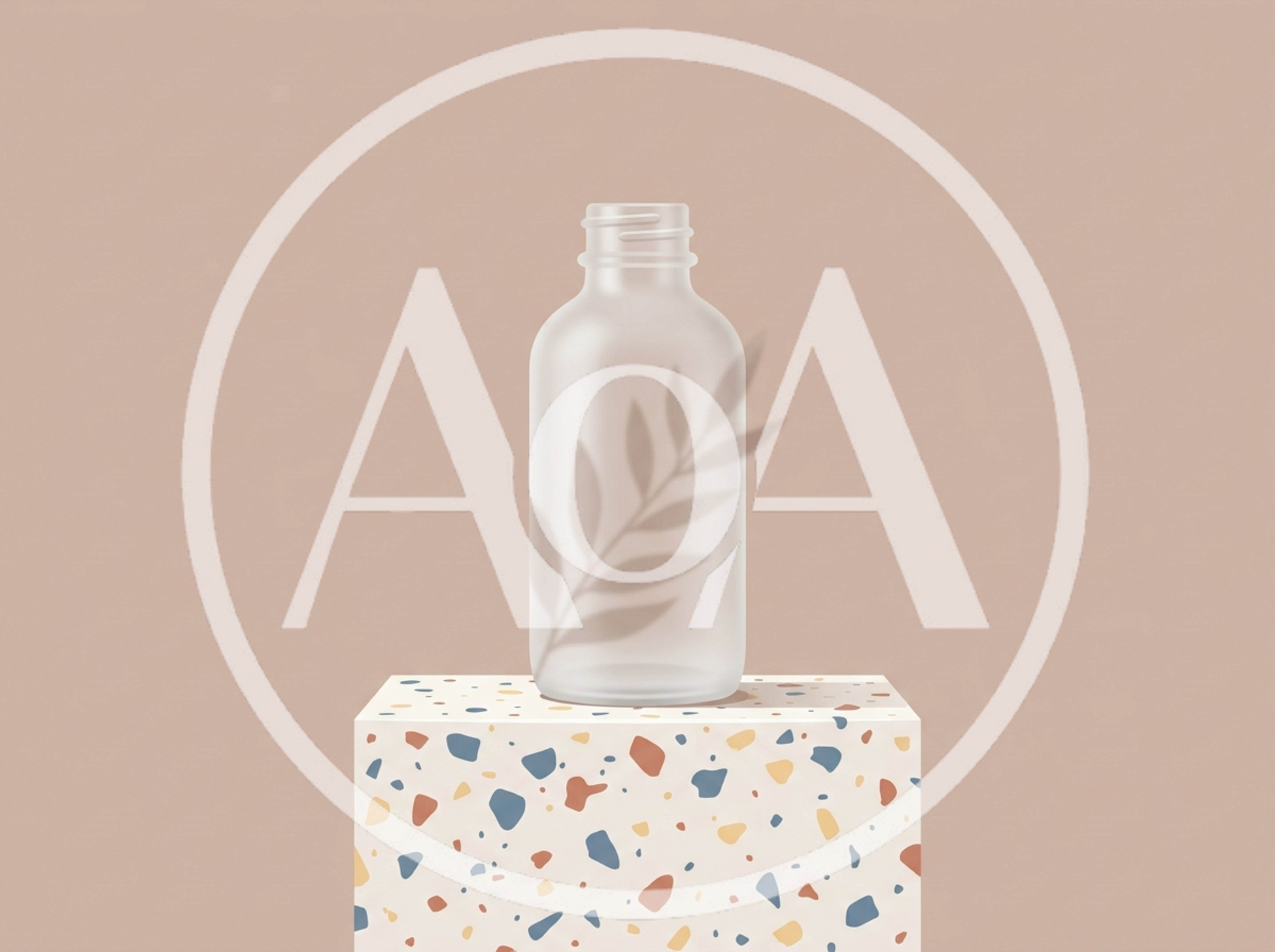 Frosted Glass Bottle On Terrazzo Pedestal