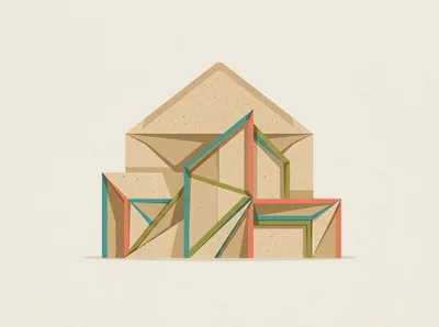 Abstract Geometric Paper House Illustration