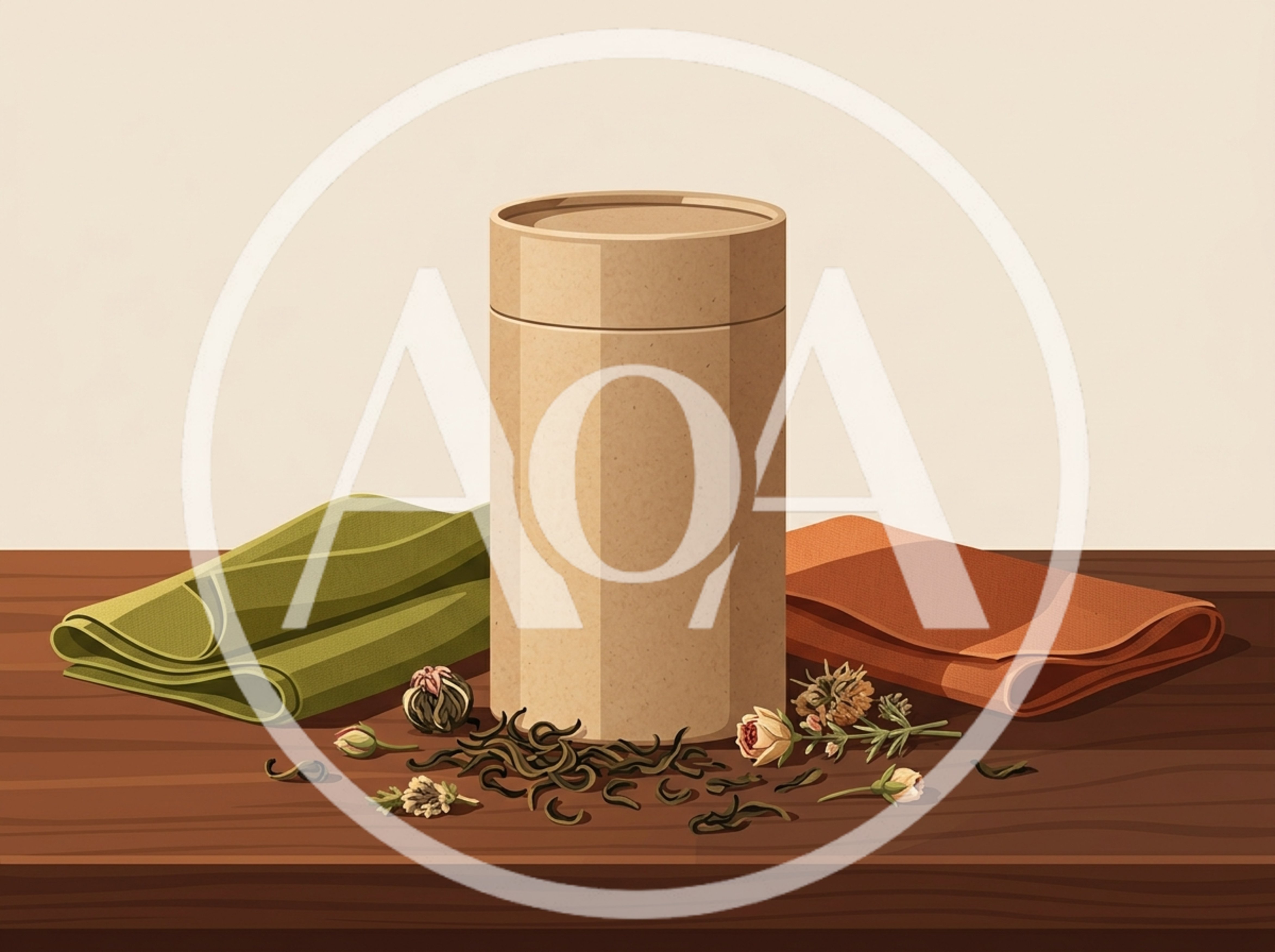 Cardboard Tea Canister With Loose Leaves And Dried Flowers