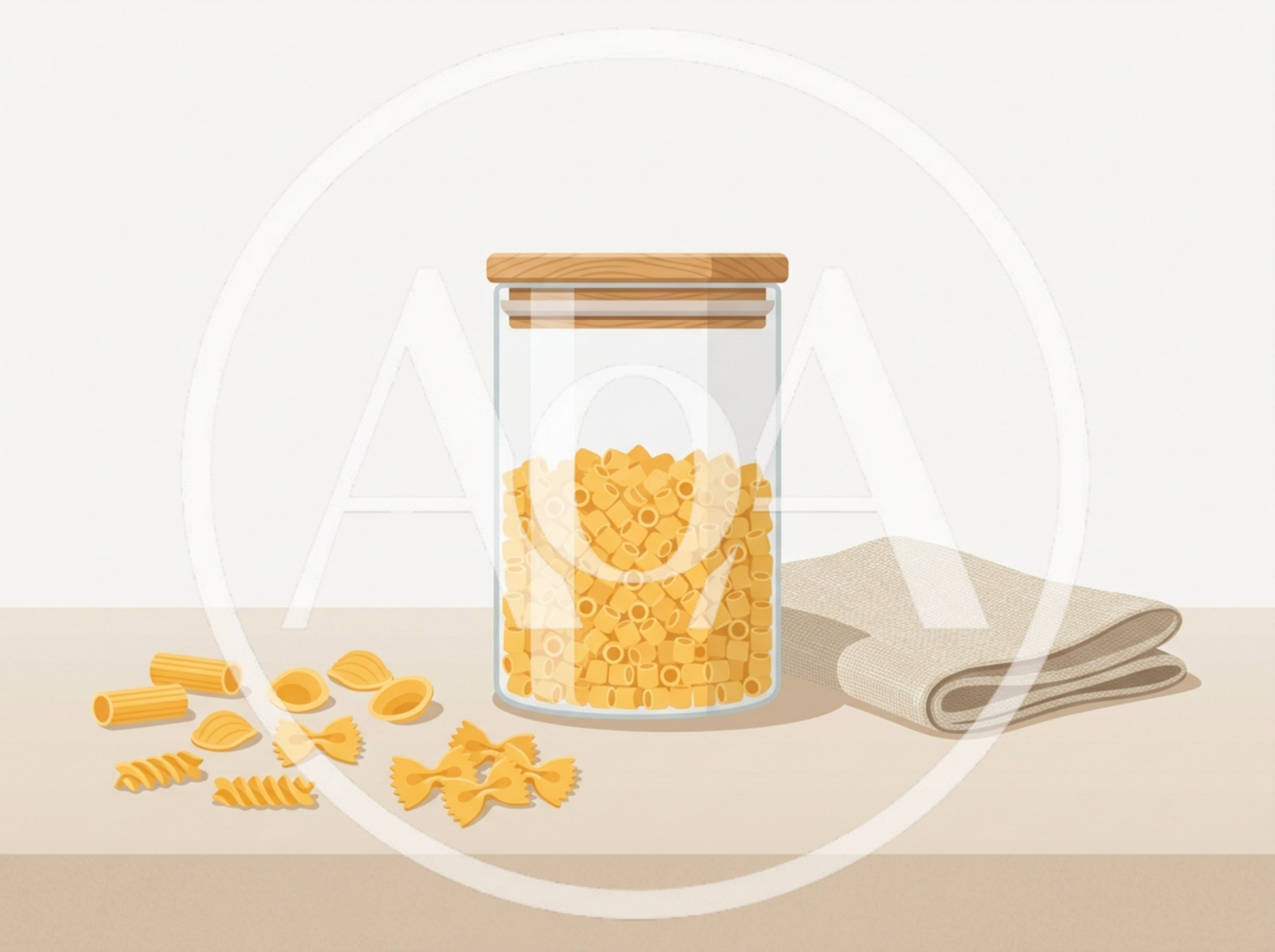 Glass Jar Filled With Ditalini Pasta On Kitchen Counter