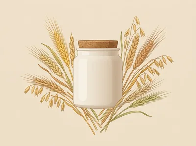 White Ceramic Jar Surrounded By Wheat And Oats