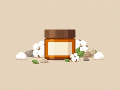 Cosmetic Cream Jar With Cotton Flowers And Stones