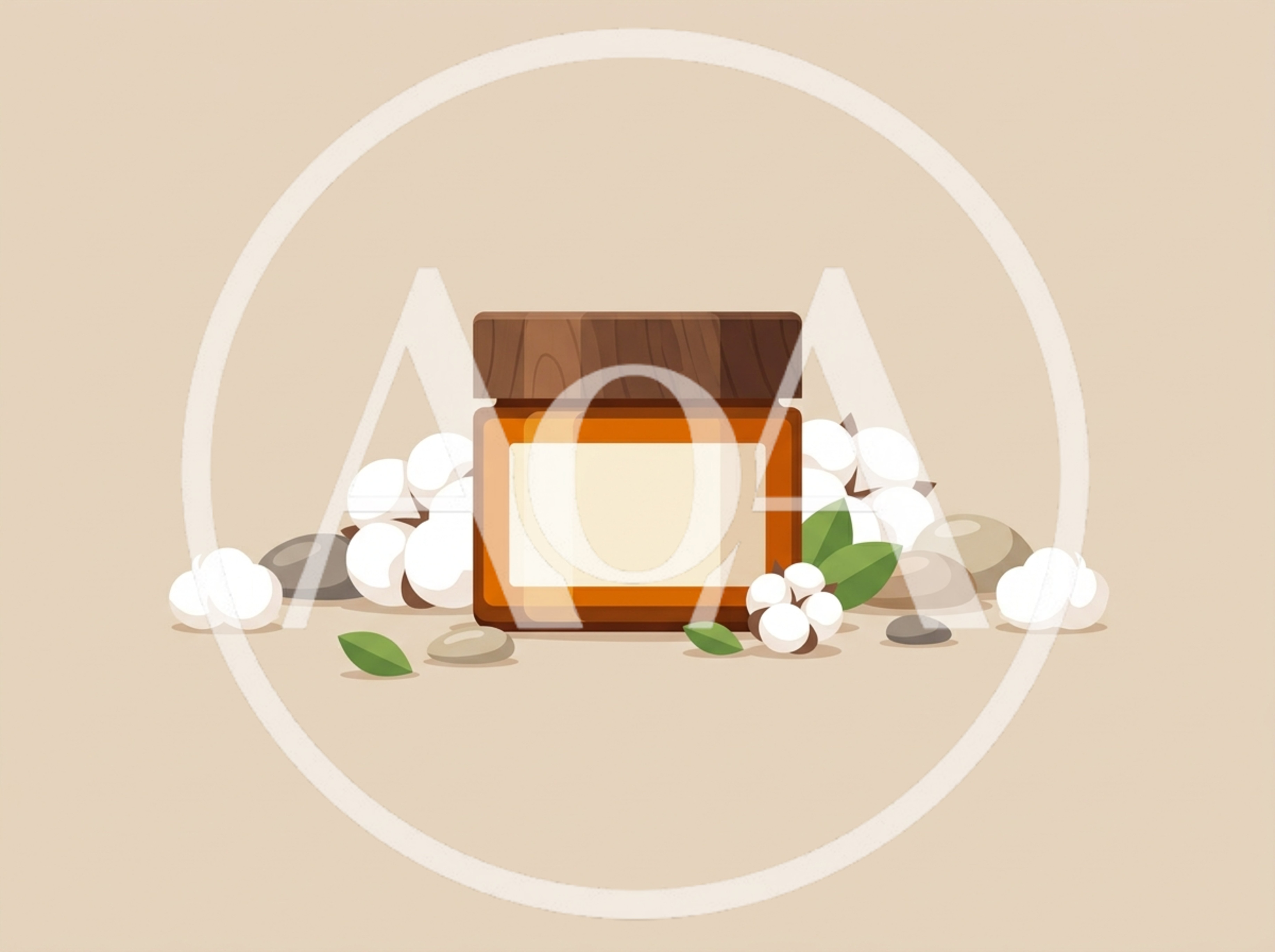 Cosmetic Cream Jar With Cotton Flowers And Stones