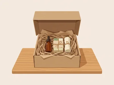 Open Cardboard Gift Box With Natural Spa Products