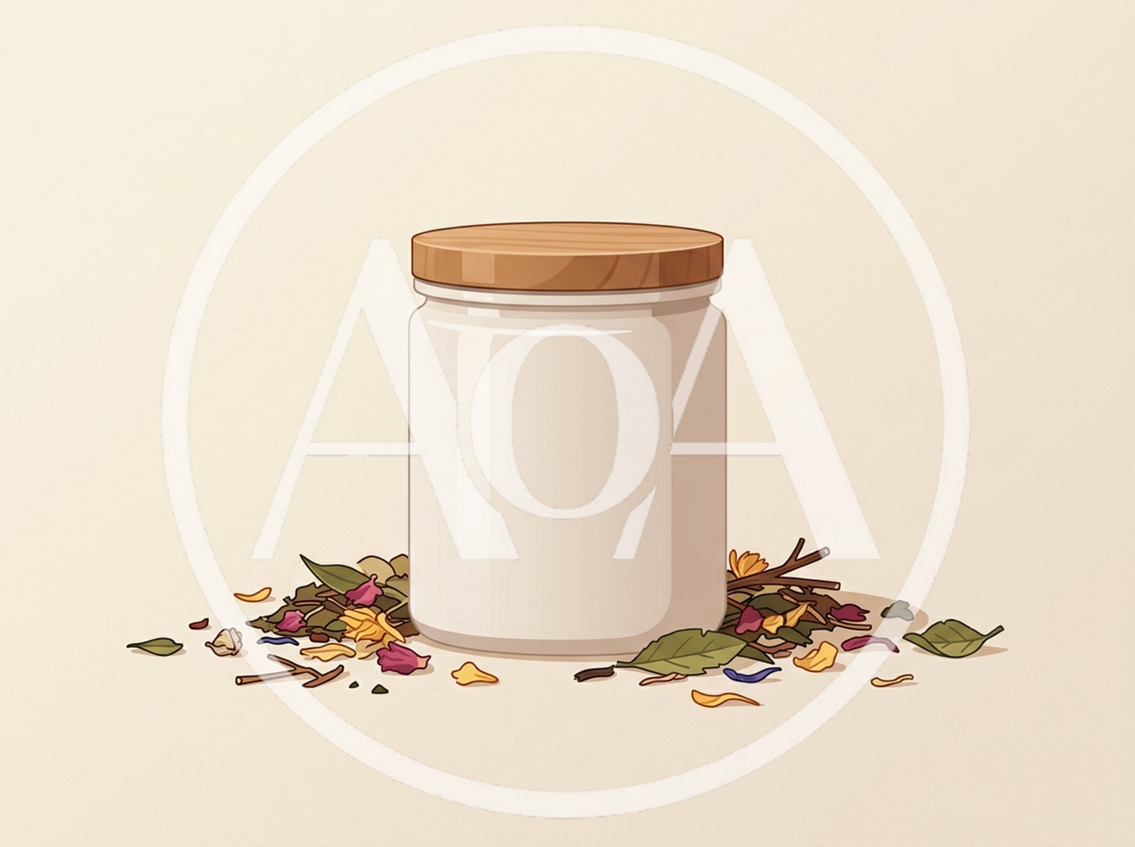 Minimalist Jar Surrounded By Dried Tea Leaves And Flowers