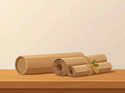 Kraft Paper Rolls And Cardboard Tube On Wooden Table