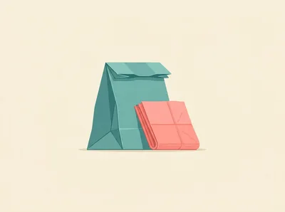 Minimalist Illustration of a Paper Bag and Newspaper