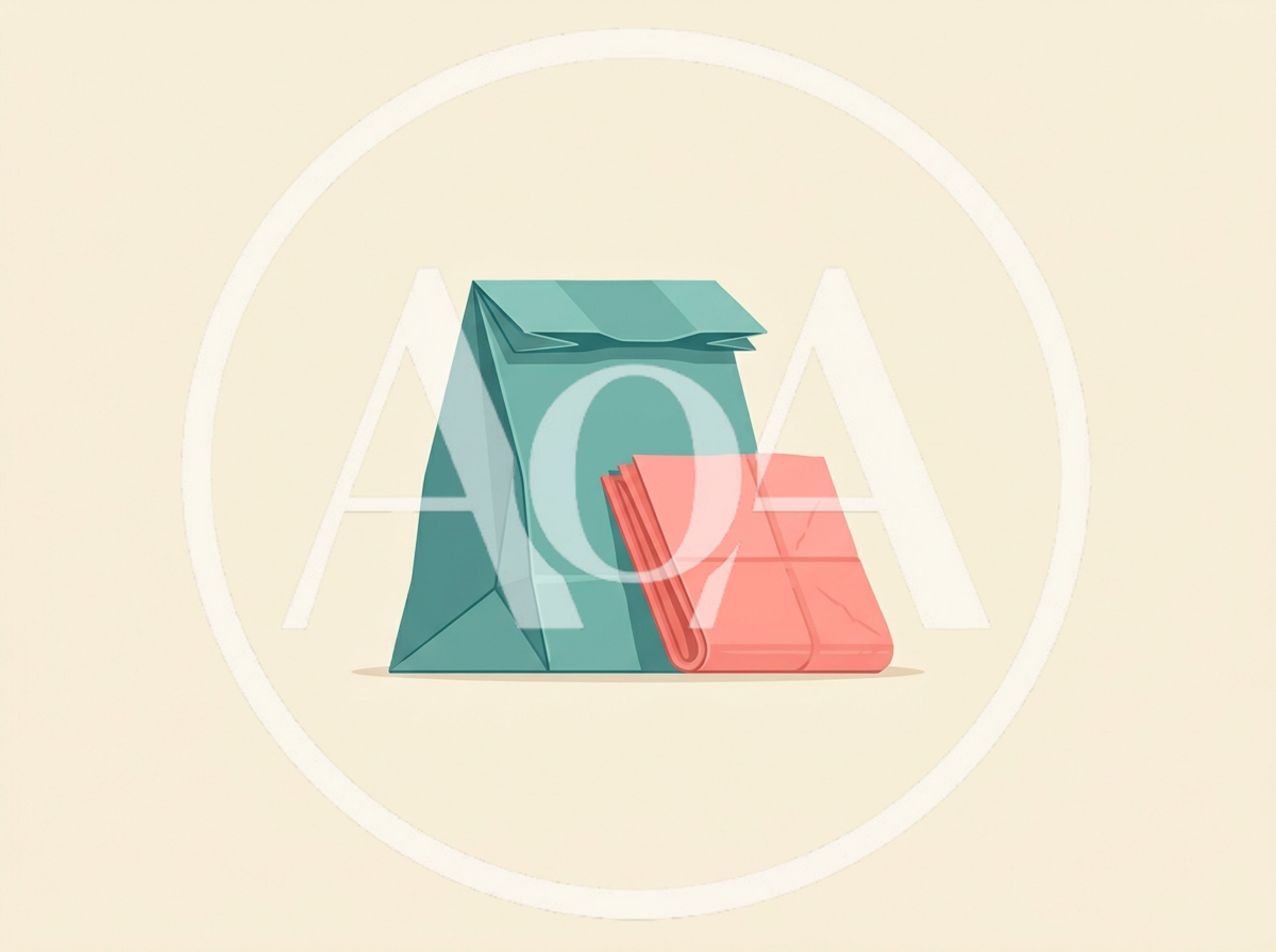 Minimalist Illustration of a Paper Bag and Newspaper