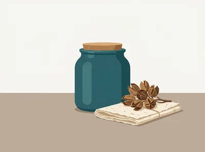 Teal Glass Jar With Cork Lid And Dried Botanicals