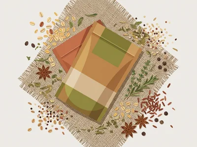 Flat Lay Of Food Packaging With Spices And Grains