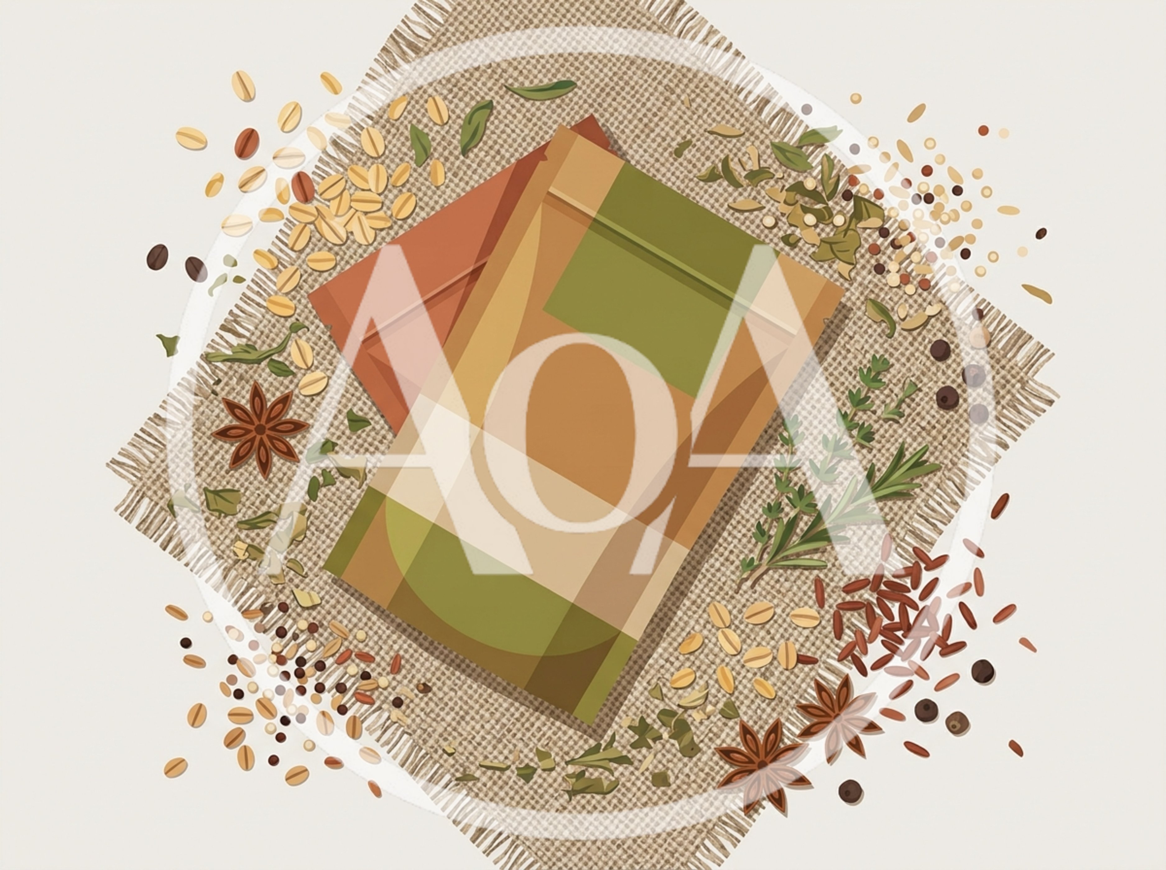 Flat Lay Of Food Packaging With Spices And Grains