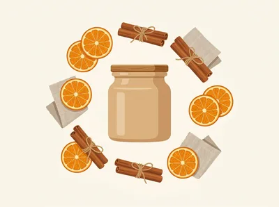 Jar Surrounded By Orange Slices And Cinnamon Sticks