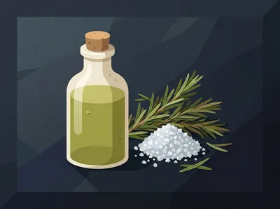 Glass Bottle Of Olive Oil With Rosemary And Salt