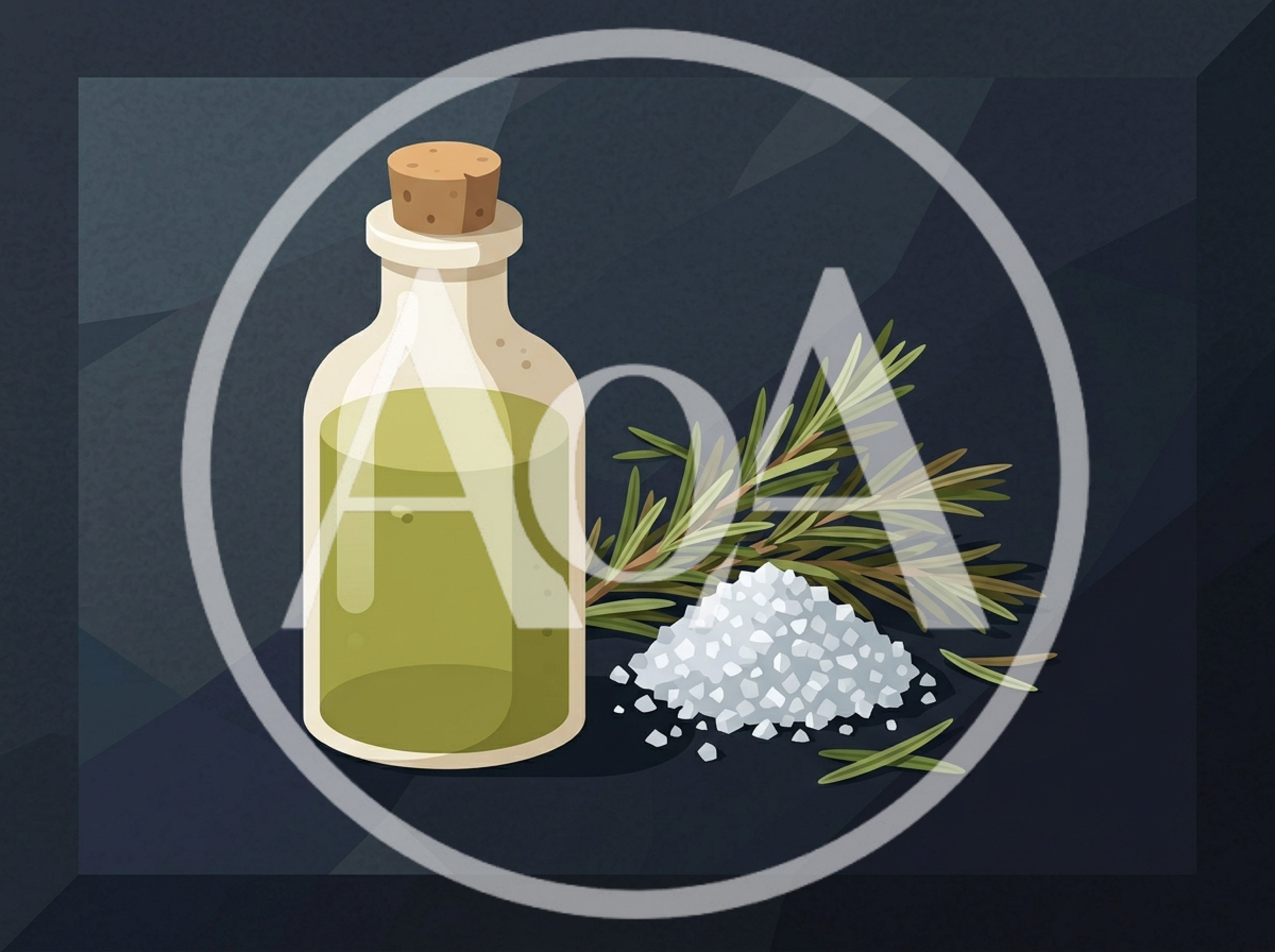 Glass Bottle Of Olive Oil With Rosemary And Salt