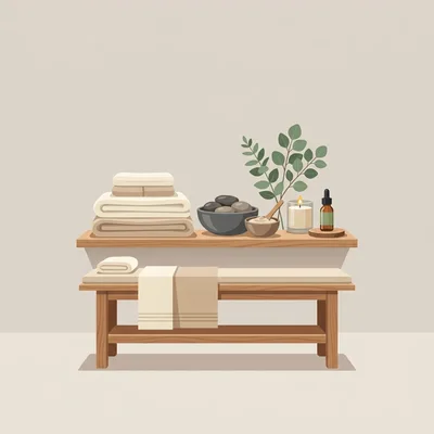 Spa Treatment Table With Towels And Wellness Accessories