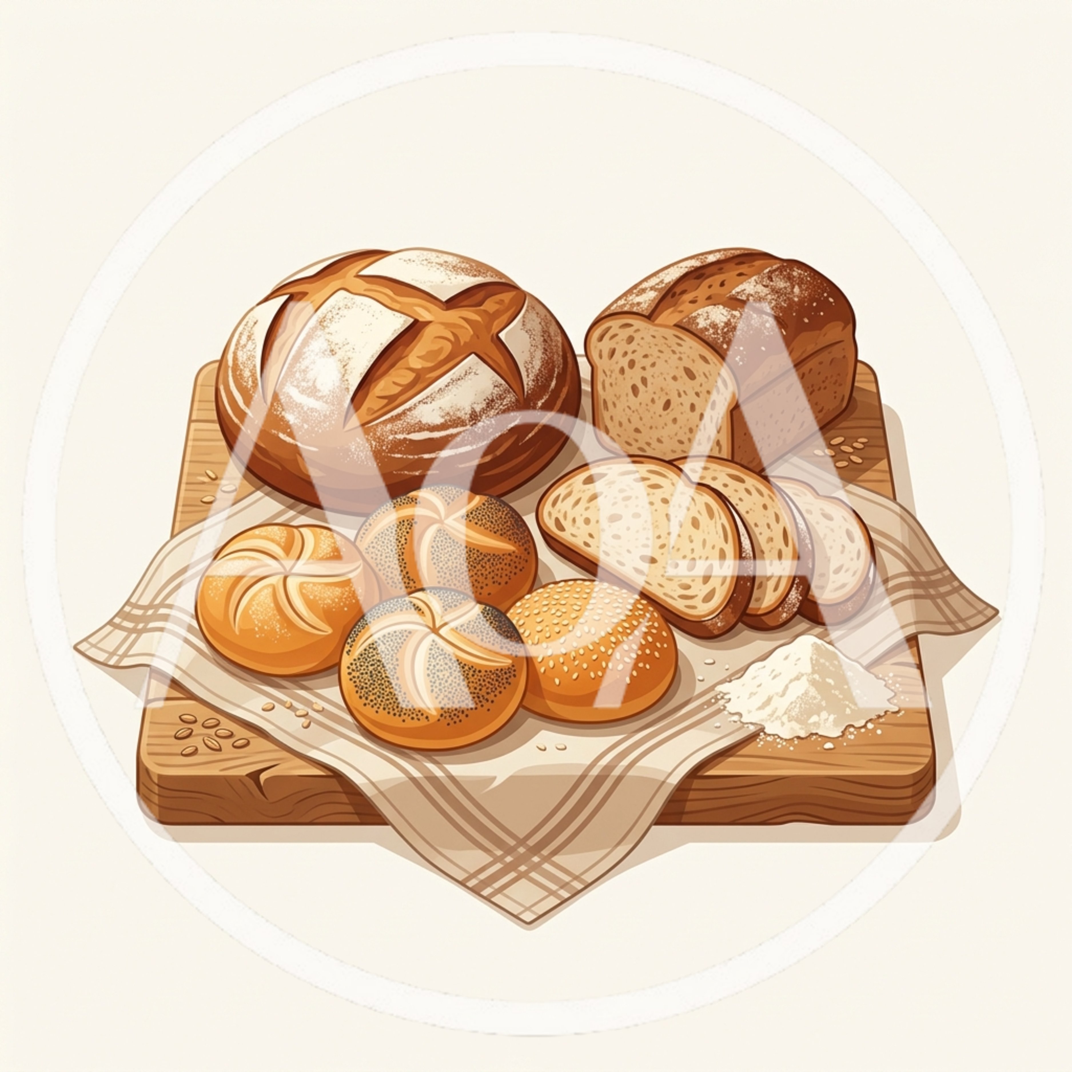 Assorted Freshly Baked Bread On A Wooden Cutting Board