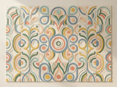 Abstract Geometric Wall Art With Pastel Floral Patterns