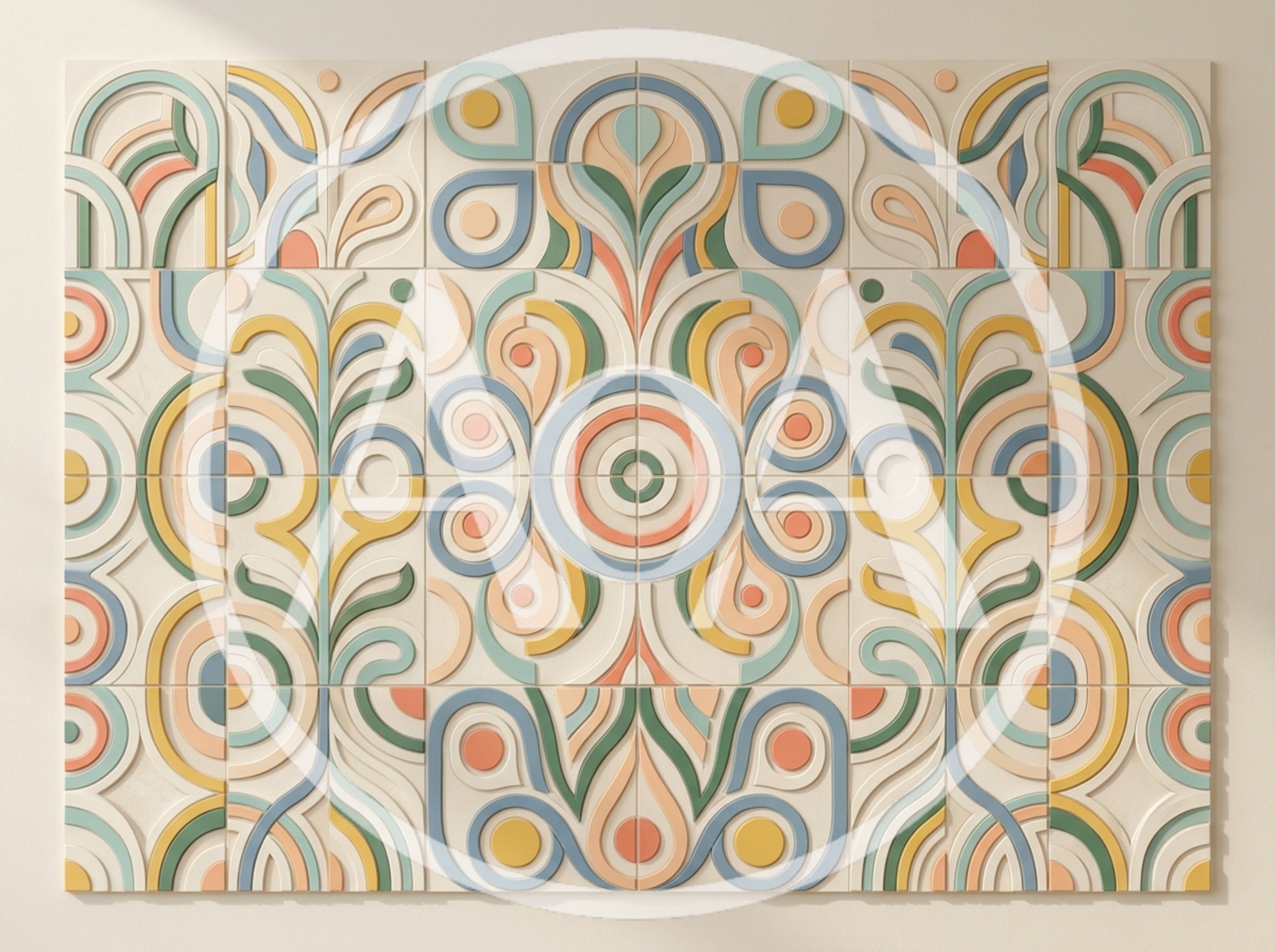 Abstract Geometric Wall Art With Pastel Floral Patterns