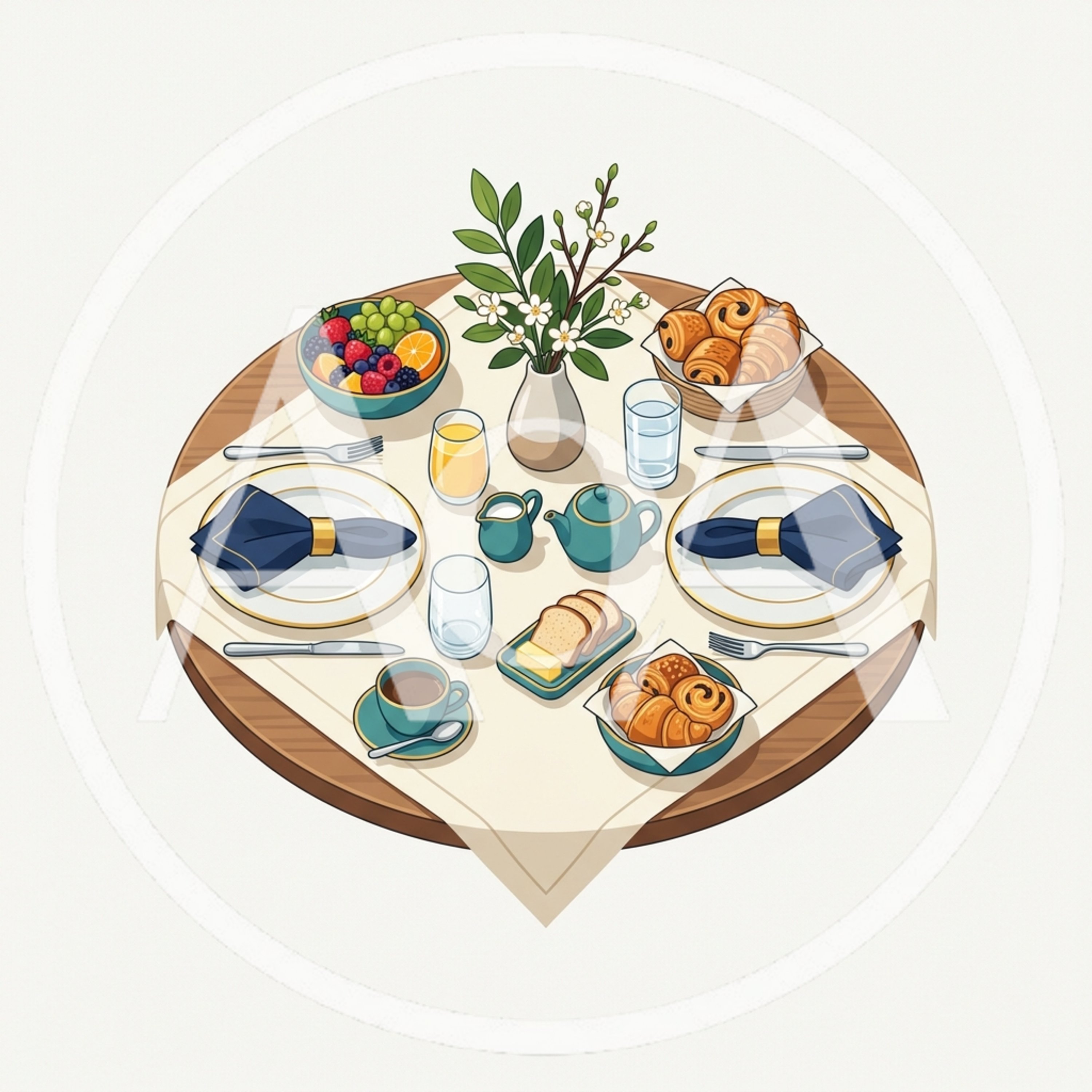 Breakfast Table Setting With Pastries And Fruit