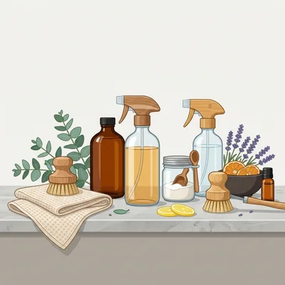 Eco Friendly Natural Cleaning Supplies On Marble Countertop