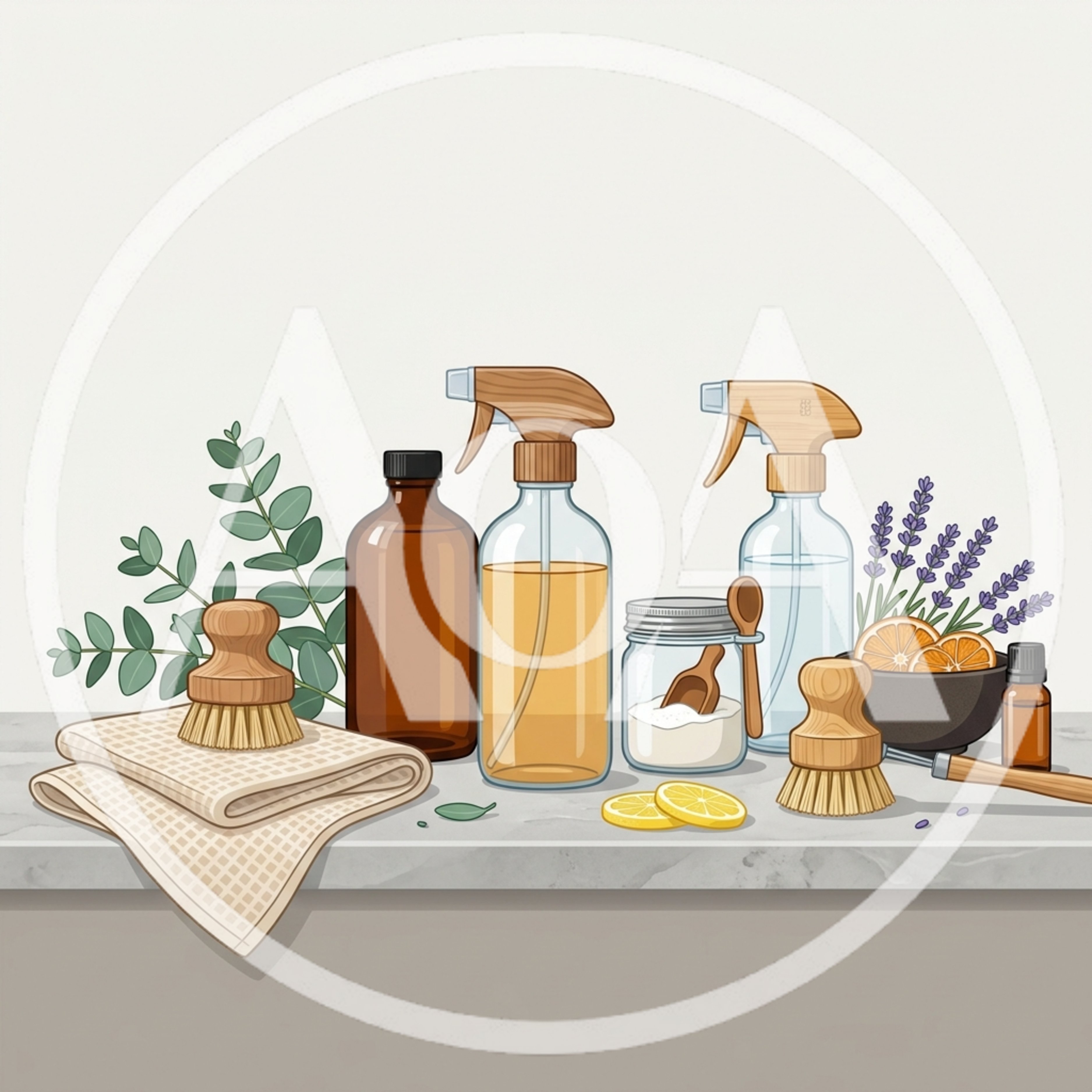 Eco Friendly Natural Cleaning Supplies On Marble Countertop