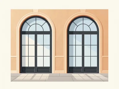Two Arched Windows On A Beige Building Facade